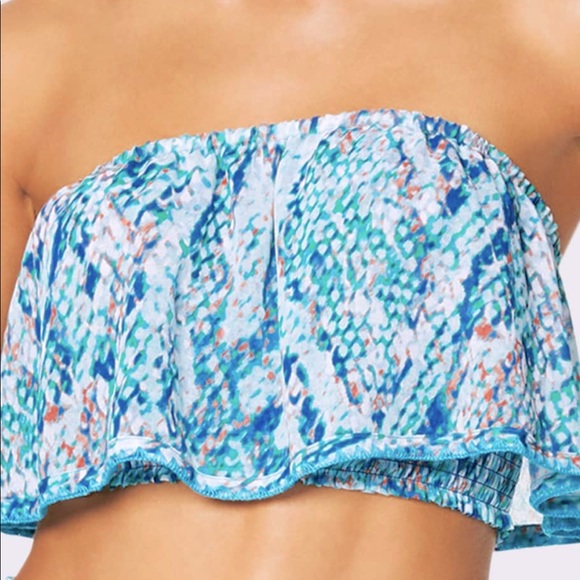 🐍 Ramey Brook strapless turquoise snake print top - Picture 3 of 6